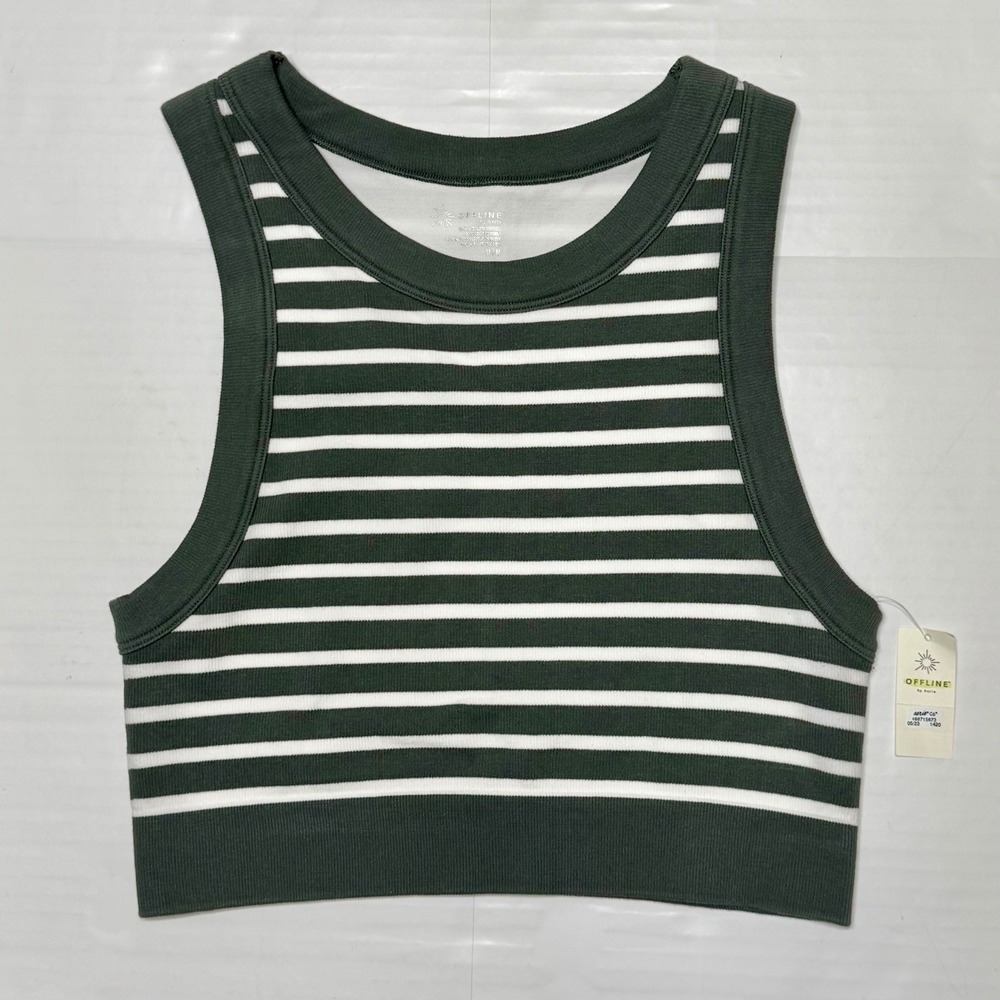 Offline by Aerie Womens Seamless Striped Crop Tank Top Green White Size M NEW